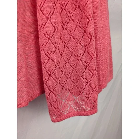 Lace Pointelle Open Front Cardigan Size L Coral Knit Coquette Preppy Soft Girl - Picture 4 of 8